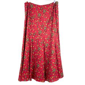 Sundance Red Floral Silk & Wool Midi Skirt Size 12
